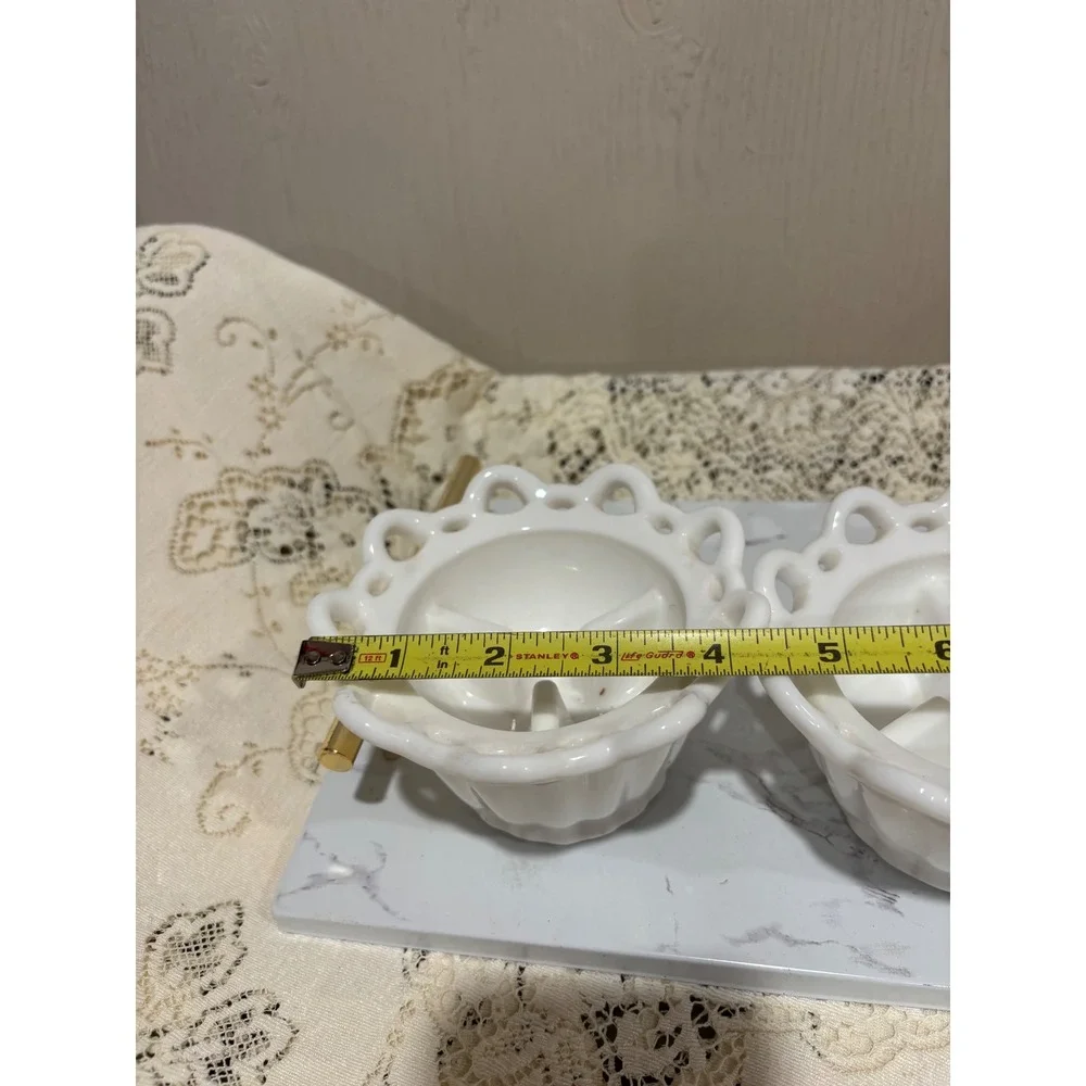 Vintage White Milk Glass Lace Edge Taper Candle Holders Set of 2